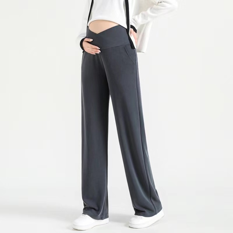 Παντελόνια εγκυμοσύνης με υψηλή μέση, μήκος έως πάτωμα, Cupro ίνες 50–70%, στήριξη κοιλιάς