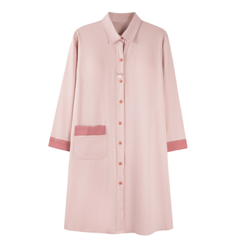 Ženska trudnica pamučna noćna haljina s jastučićem za grudi, dugi rukavi, srednja duljina, proljeće–jesen, prozračna i pogodna i za nošenje vani (90–95% pamuk, 181–200 g/m², dugi rukavi, srednja duljina)