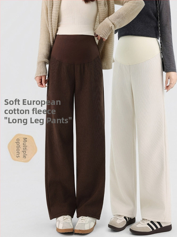 Παντελόνια εγκυμοσύνης για φθινόπωρο-χειμώνα, φλις εσωτερικό, φαρδιά, άνετη γραμμή με στήριξη κοιλιάς, στυλ 2025