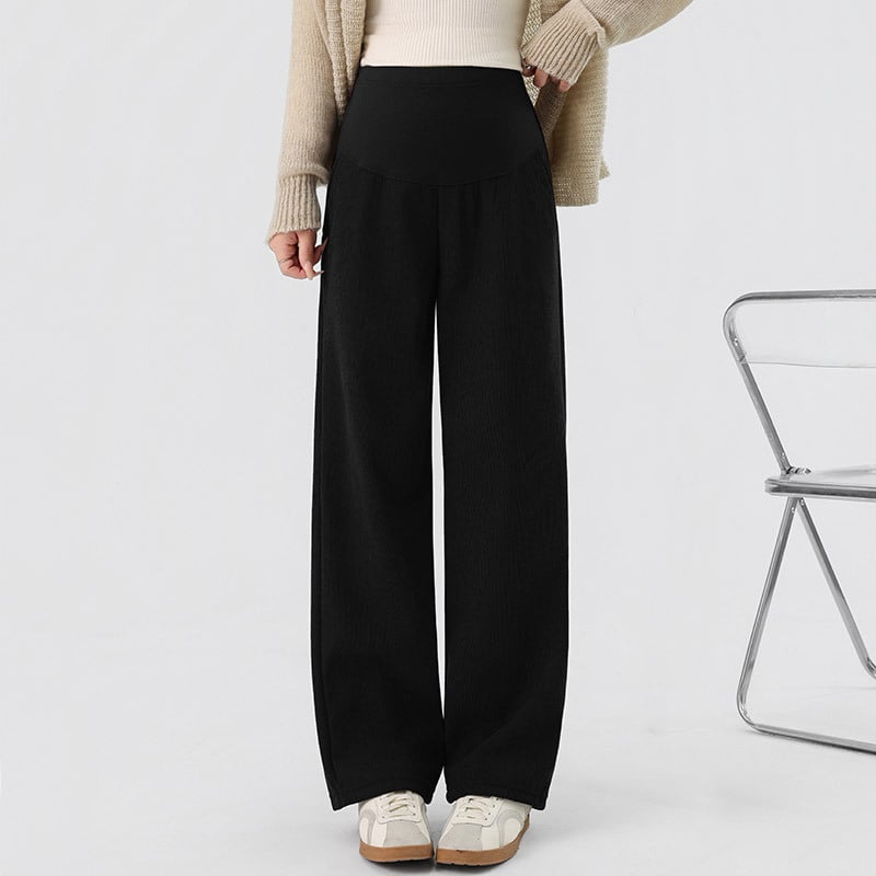 Παντελόνια εγκυμοσύνης για φθινόπωρο-χειμώνα, φλις εσωτερικό, φαρδιά, άνετη γραμμή με στήριξη κοιλιάς, στυλ 2025