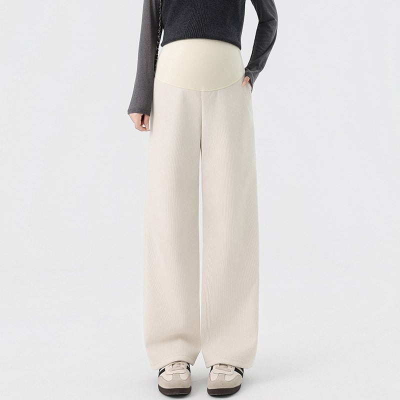 Παντελόνια εγκυμοσύνης για φθινόπωρο-χειμώνα, φλις εσωτερικό, φαρδιά, άνετη γραμμή με στήριξη κοιλιάς, στυλ 2025