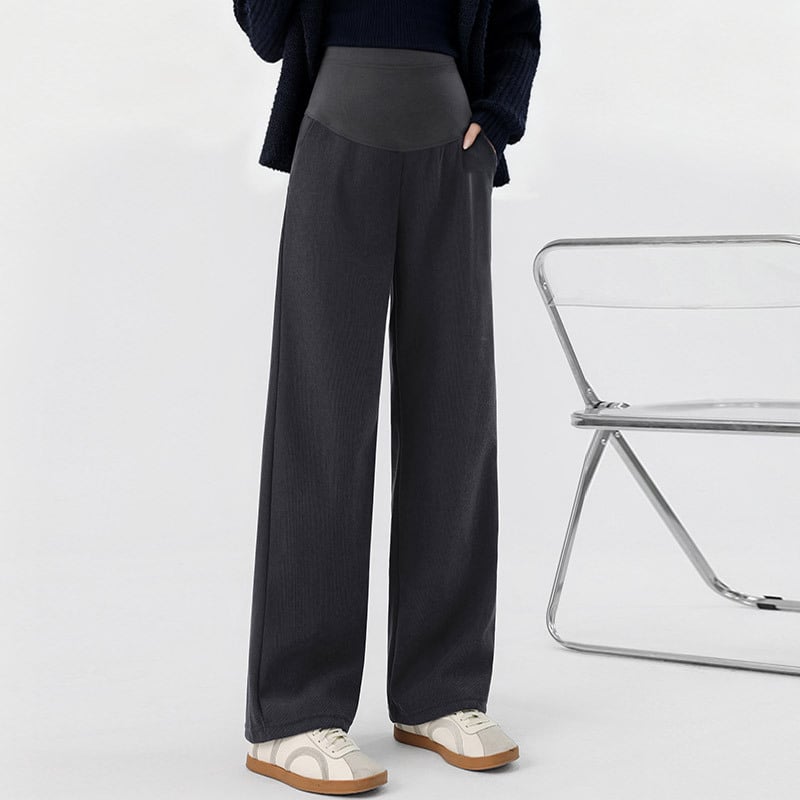 Παντελόνια εγκυμοσύνης για φθινόπωρο-χειμώνα, φλις εσωτερικό, φαρδιά, άνετη γραμμή με στήριξη κοιλιάς, στυλ 2025