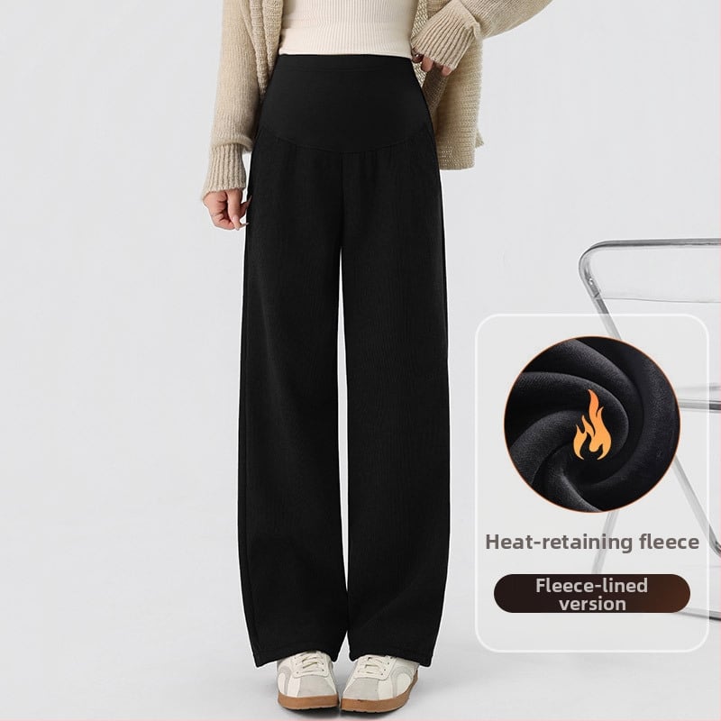 Παντελόνια εγκυμοσύνης για φθινόπωρο-χειμώνα, φλις εσωτερικό, φαρδιά, άνετη γραμμή με στήριξη κοιλιάς, στυλ 2025
