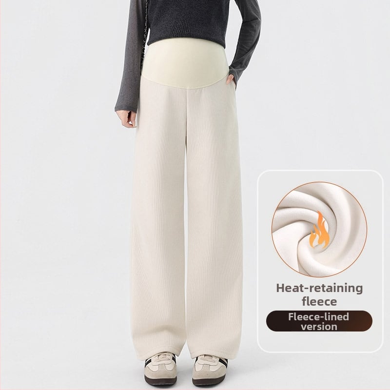 Παντελόνια εγκυμοσύνης για φθινόπωρο-χειμώνα, φλις εσωτερικό, φαρδιά, άνετη γραμμή με στήριξη κοιλιάς, στυλ 2025