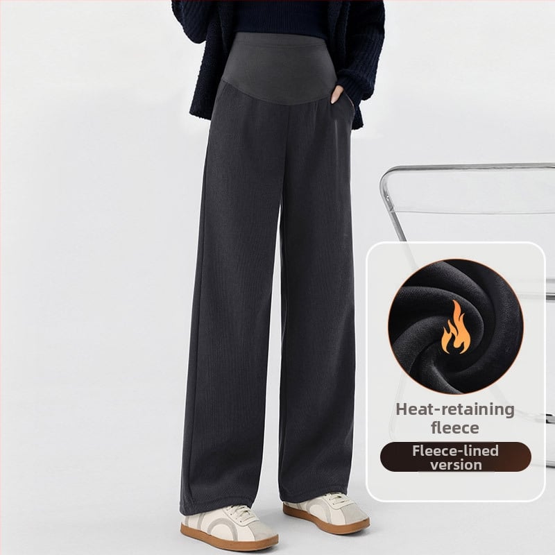 Παντελόνια εγκυμοσύνης για φθινόπωρο-χειμώνα, φλις εσωτερικό, φαρδιά, άνετη γραμμή με στήριξη κοιλιάς, στυλ 2025