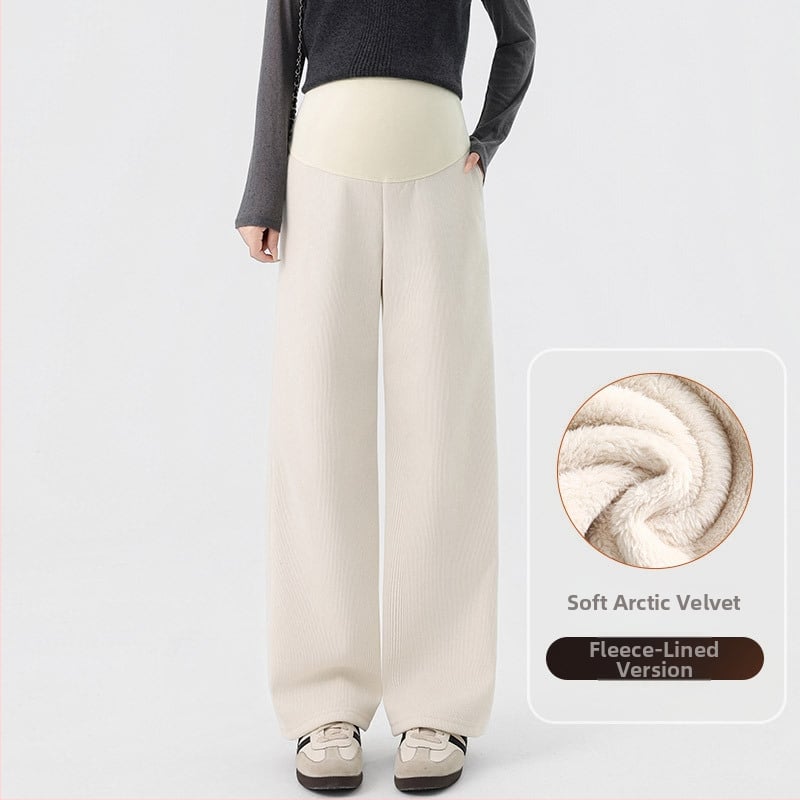 Παντελόνια εγκυμοσύνης για φθινόπωρο-χειμώνα, φλις εσωτερικό, φαρδιά, άνετη γραμμή με στήριξη κοιλιάς, στυλ 2025