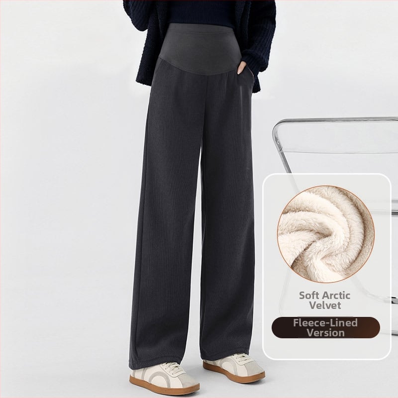 Παντελόνια εγκυμοσύνης για φθινόπωρο-χειμώνα, φλις εσωτερικό, φαρδιά, άνετη γραμμή με στήριξη κοιλιάς, στυλ 2025