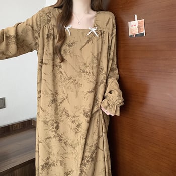 Noćna haljina s dugim rukavima od pamuk-svilk, izuzetno tanak viskozni materijal, U izrez, opuštena ravna silueta, kućna odjeća za spavanje