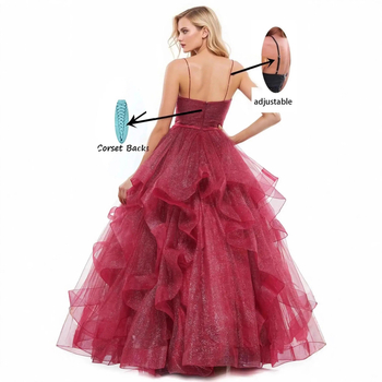 Večernja haljina s trakama, bez rukava, duga mrežasta haljina, A-linija, visoki struk