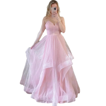 Večernja haljina s trakama, bez rukava, duga mrežasta haljina, A-linija, visoki struk