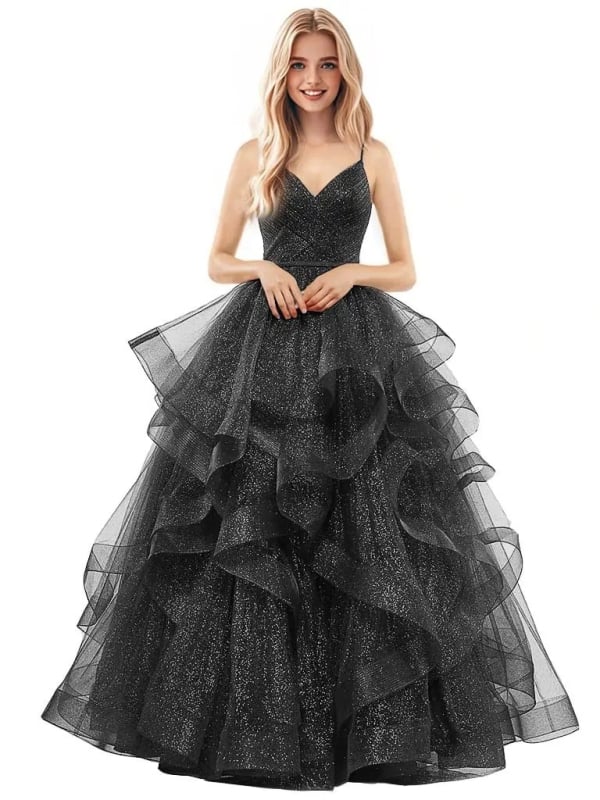 Večernja haljina s trakama, bez rukava, duga mrežasta haljina, A-linija, visoki struk