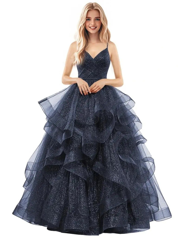 Večernja haljina s trakama, bez rukava, duga mrežasta haljina, A-linija, visoki struk