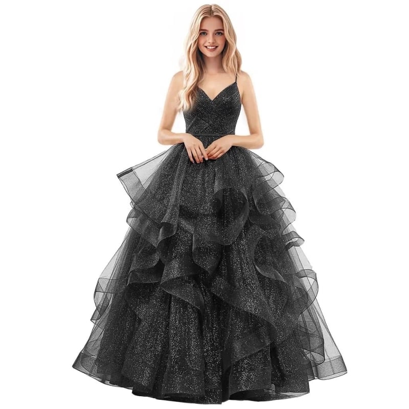 Večernja haljina s trakama, bez rukava, duga mrežasta haljina, A-linija, visoki struk