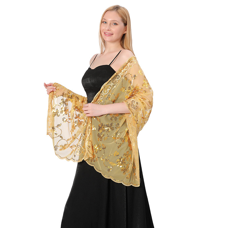 Šal s šljokicama i vezom za vjenčanicu — Poliester, Elegantno društveni stil, Cvjetni uzorak, Vez, Dekoracija