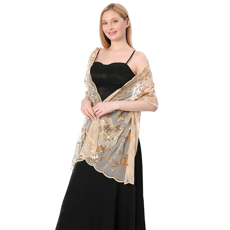 Šal s šljokicama i vezom za vjenčanicu — Poliester, Elegantno društveni stil, Cvjetni uzorak, Vez, Dekoracija