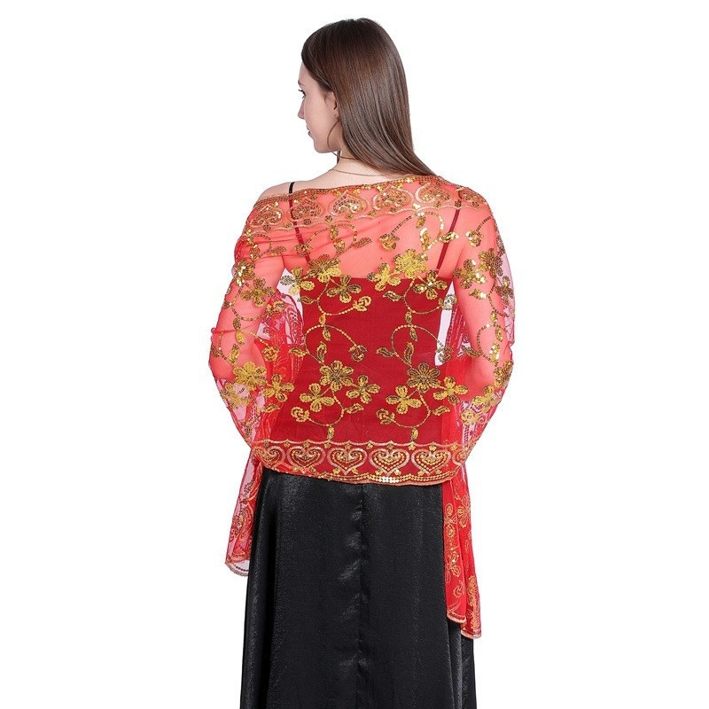 Šal s šljokicama i vezom za vjenčanicu — Poliester, Elegantno društveni stil, Cvjetni uzorak, Vez, Dekoracija