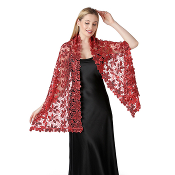 Šal za nevjestu i kumu — šljokice, izvezen, poliestersko vlakno, cvjetni uzorak