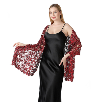 Šal za nevjestu i kumu — šljokice, izvezen, poliestersko vlakno, cvjetni uzorak