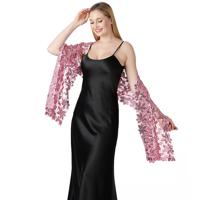 Šal za nevjestu i kumu — šljokice, izvezen, poliestersko vlakno, cvjetni uzorak