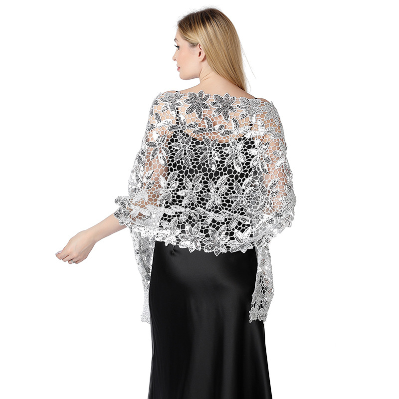 Šal za nevjestu i kumu — šljokice, izvezen, poliestersko vlakno, cvjetni uzorak