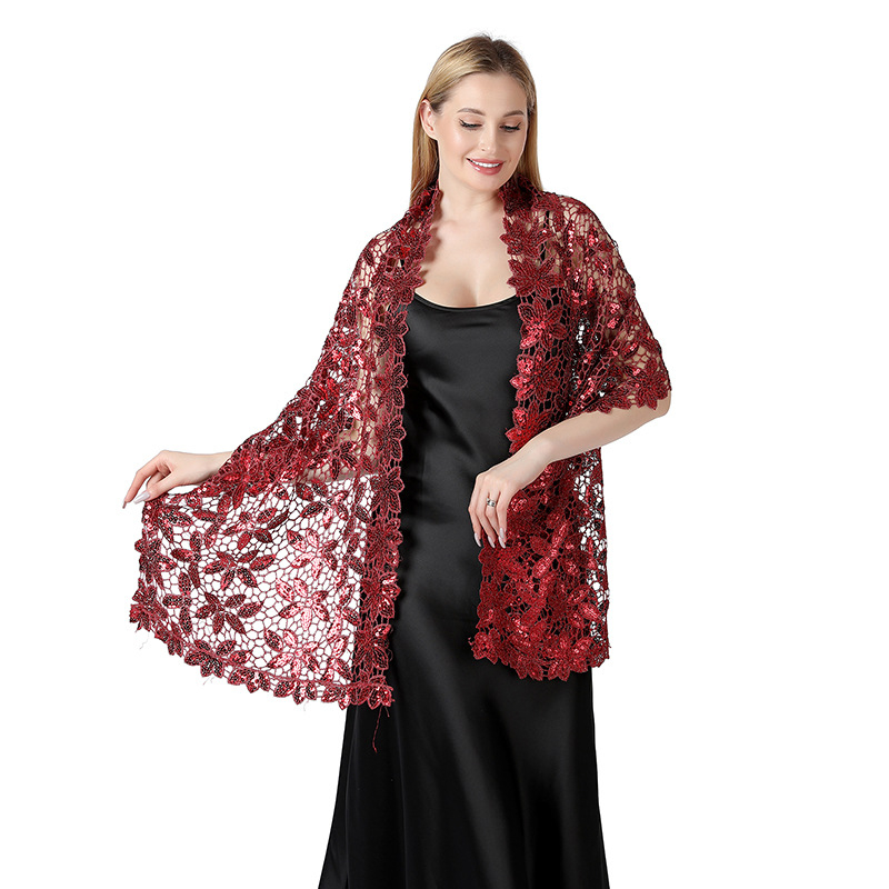 Šal za nevjestu i kumu — šljokice, izvezen, poliestersko vlakno, cvjetni uzorak