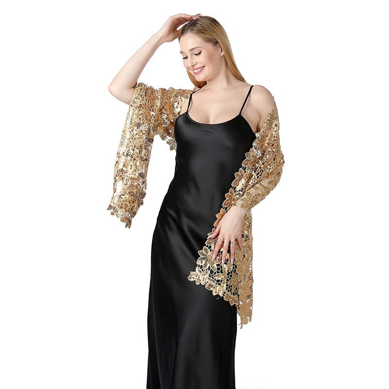 Šal za nevjestu i kumu — šljokice, izvezen, poliestersko vlakno, cvjetni uzorak