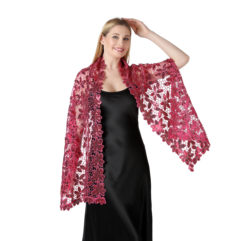 Šal za nevjestu i kumu — šljokice, izvezen, poliestersko vlakno, cvjetni uzorak