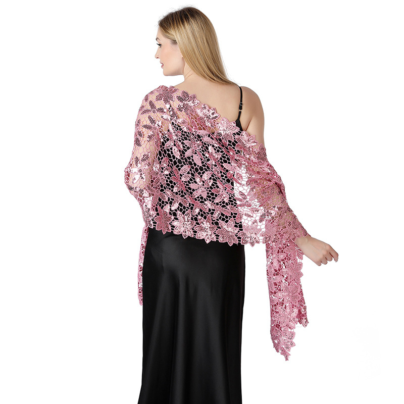 Šal za nevjestu i kumu — šljokice, izvezen, poliestersko vlakno, cvjetni uzorak