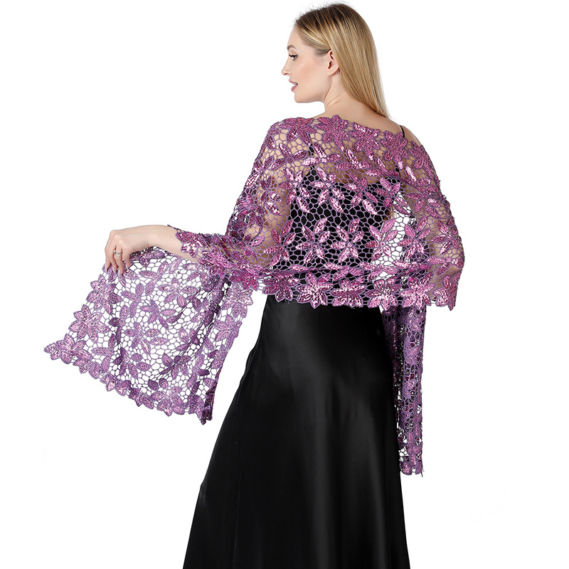 Šal za nevjestu i kumu — šljokice, izvezen, poliestersko vlakno, cvjetni uzorak