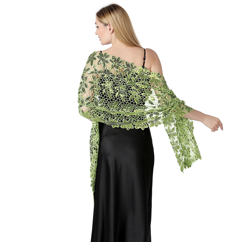 Šal za nevjestu i kumu — šljokice, izvezen, poliestersko vlakno, cvjetni uzorak