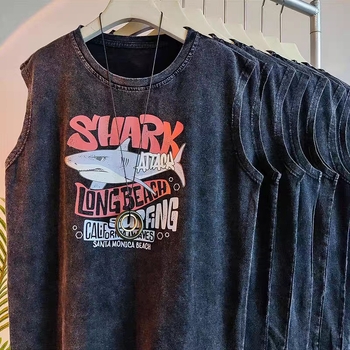 Majica bez rukava, 100% pamuk, široka silueta, ljeto, tisak, unisex
