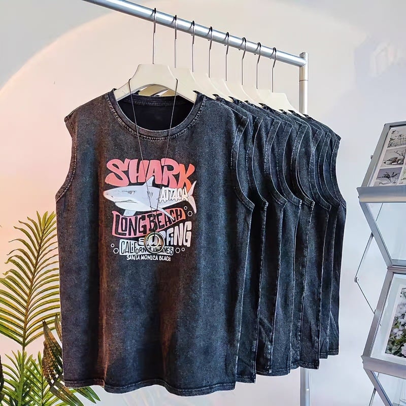 Majica bez rukava, 100% pamuk, široka silueta, ljeto, tisak, unisex