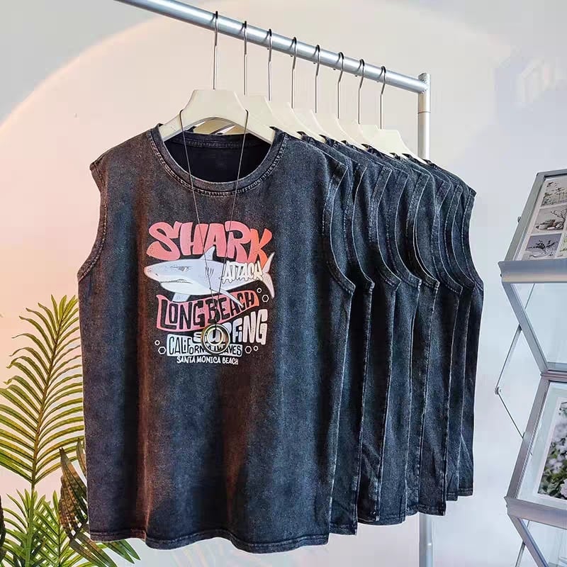 Majica bez rukava, 100% pamuk, široka silueta, ljeto, tisak, unisex