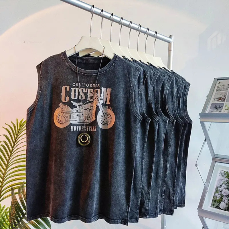 Majica bez rukava, 100% pamuk, široka silueta, ljeto, tisak, unisex