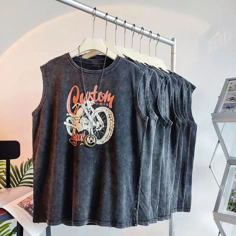 Majica bez rukava, 100% pamuk, široka silueta, ljeto, tisak, unisex