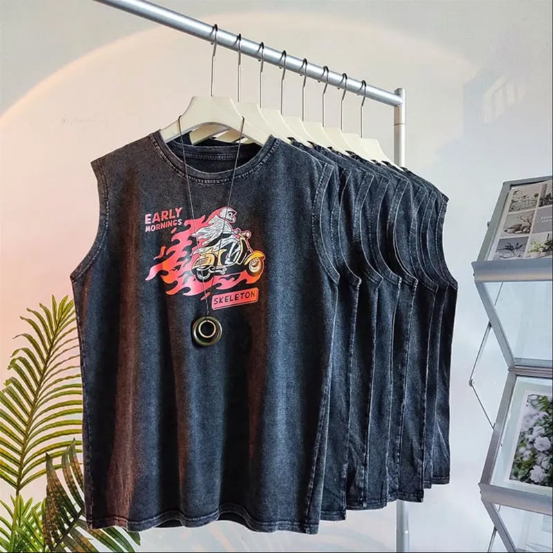 Majica bez rukava, 100% pamuk, široka silueta, ljeto, tisak, unisex