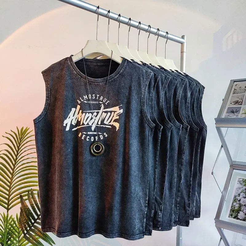 Majica bez rukava, 100% pamuk, široka silueta, ljeto, tisak, unisex