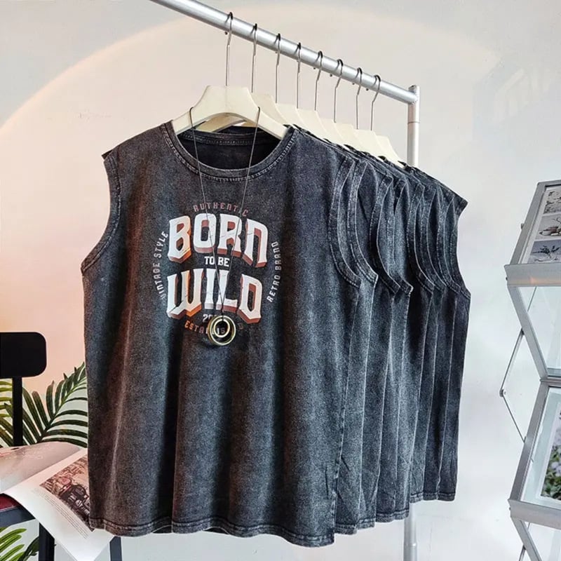 Majica bez rukava, 100% pamuk, široka silueta, ljeto, tisak, unisex