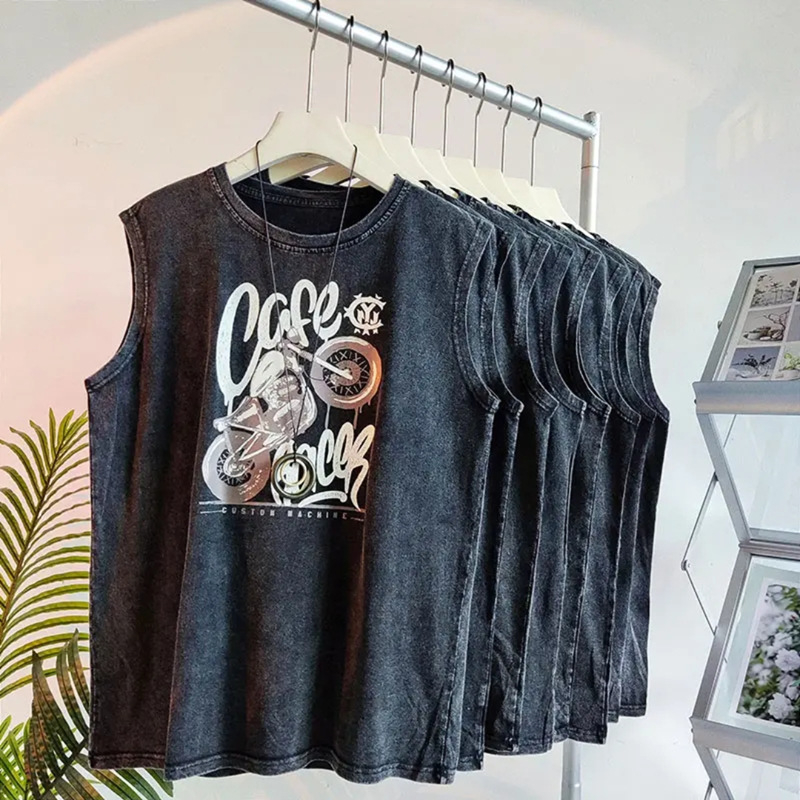 Majica bez rukava, 100% pamuk, široka silueta, ljeto, tisak, unisex