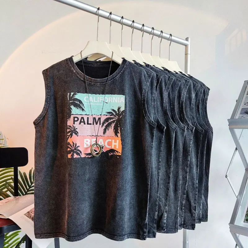 Majica bez rukava, 100% pamuk, široka silueta, ljeto, tisak, unisex