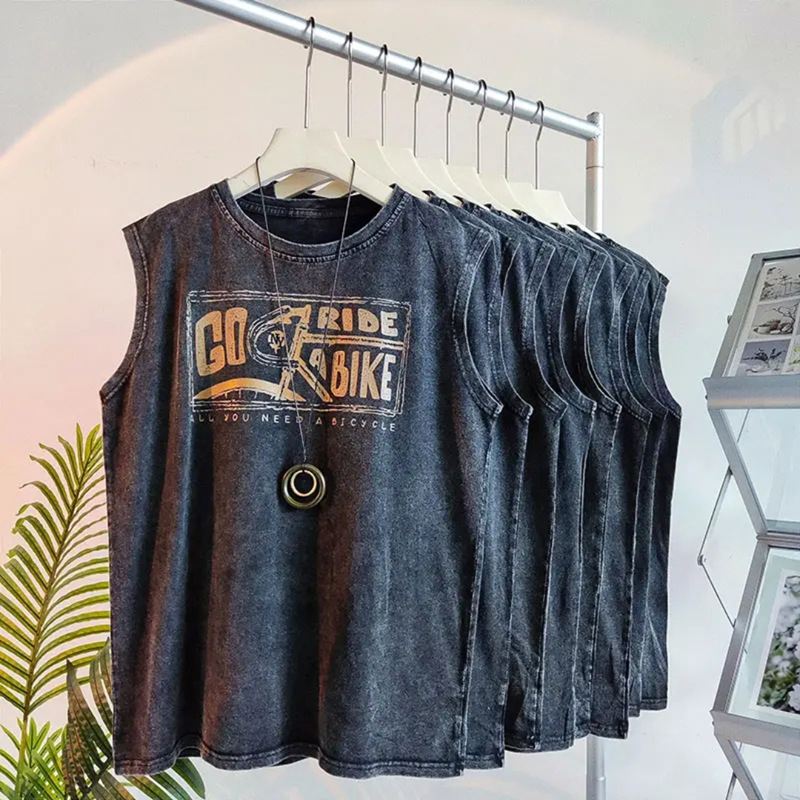 Majica bez rukava, 100% pamuk, široka silueta, ljeto, tisak, unisex