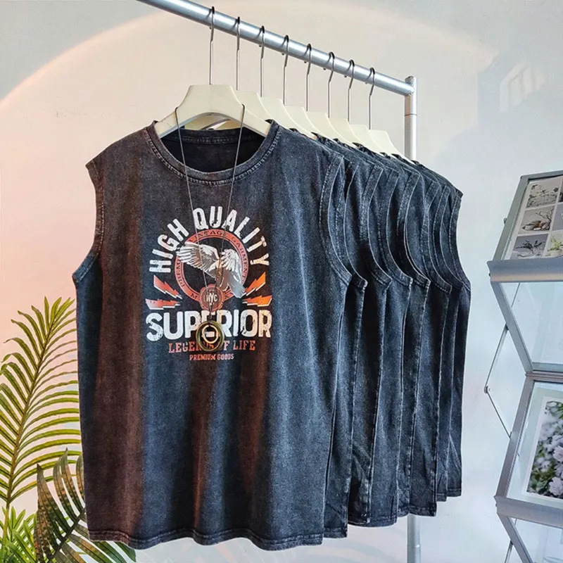 Majica bez rukava, 100% pamuk, široka silueta, ljeto, tisak, unisex