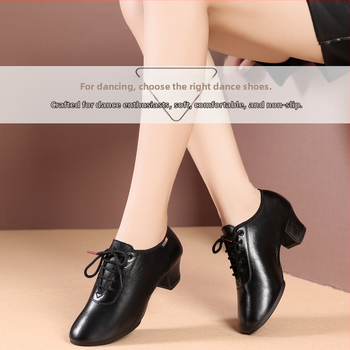 Sieviešu deju kurpes - Sintētiskās ādas augšdaļa, gumijas zole, vidējs papēdis, elpojošas, šokizturīgas