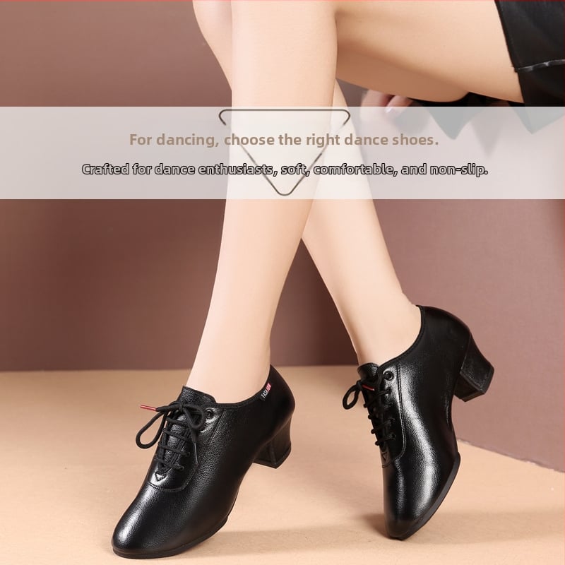 Sieviešu deju kurpes - Sintētiskās ādas augšdaļa, gumijas zole, vidējs papēdis, elpojošas, šokizturīgas