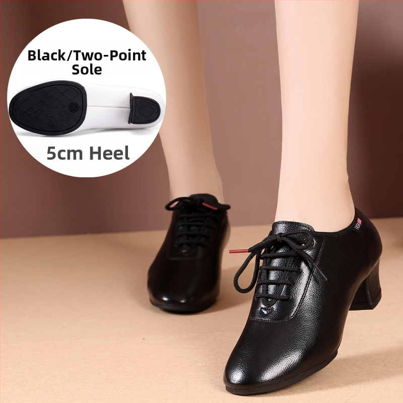 Sieviešu deju kurpes - Sintētiskās ādas augšdaļa, gumijas zole, vidējs papēdis, elpojošas, šokizturīgas