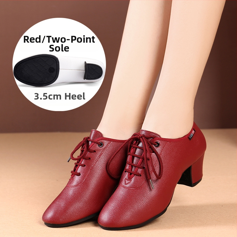 Sieviešu deju kurpes - Sintētiskās ādas augšdaļa, gumijas zole, vidējs papēdis, elpojošas, šokizturīgas