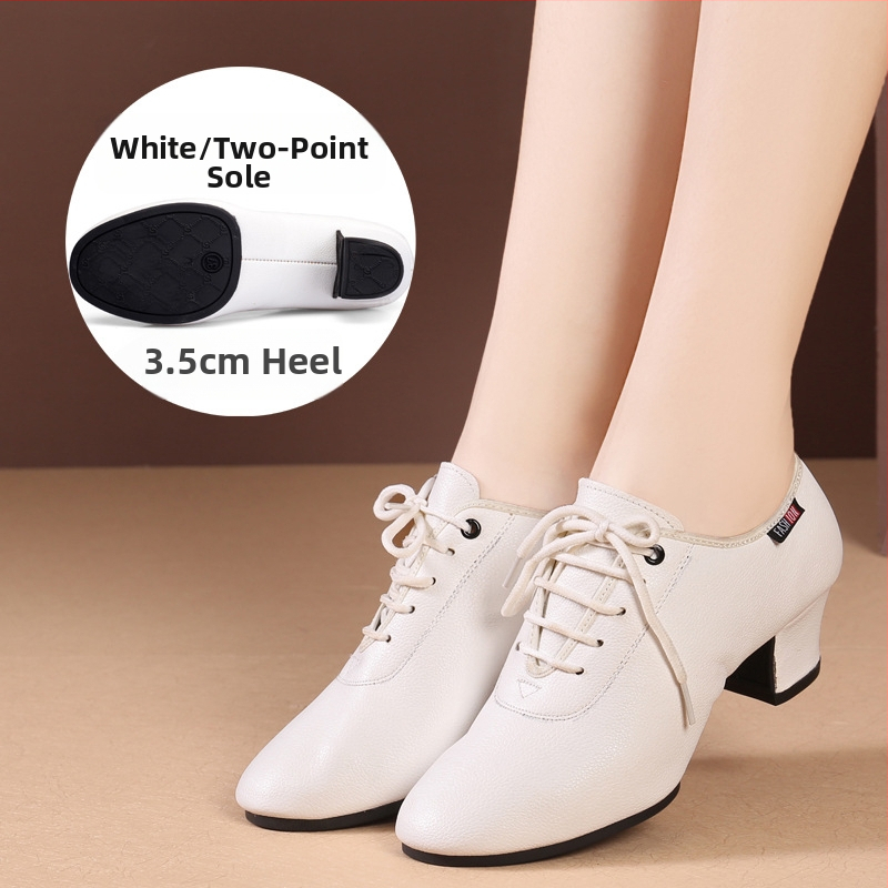 Sieviešu deju kurpes - Sintētiskās ādas augšdaļa, gumijas zole, vidējs papēdis, elpojošas, šokizturīgas