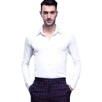 Unisex modernūs šokių topai ir Cha Cha marškiniai scenai, Milk Silk audinys; pagrindinis audinys: galvijų oda; 2023 m. pavasaris.