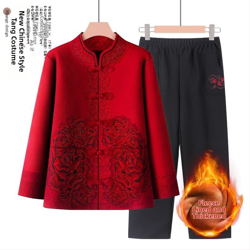 Suknja-kostim za starije žene, dugi rukavi, ovčja vunena tkanina s PVC kao glavnim materijalom, proljeće 2025.