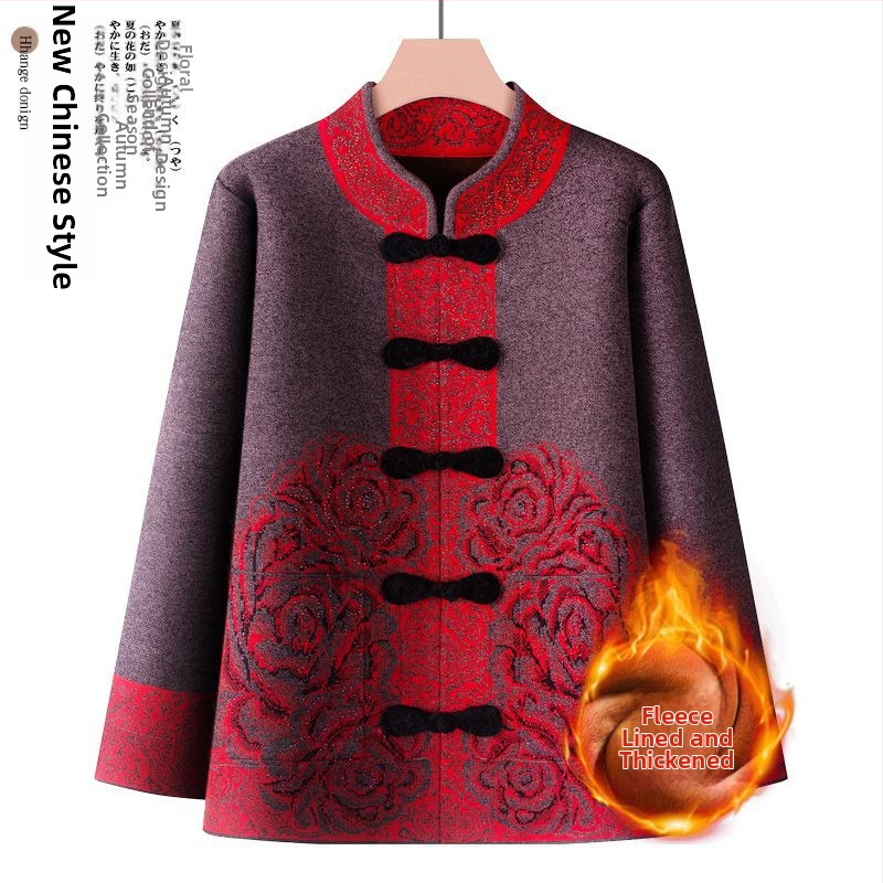 Suknja-kostim za starije žene, dugi rukavi, ovčja vunena tkanina s PVC kao glavnim materijalom, proljeće 2025.